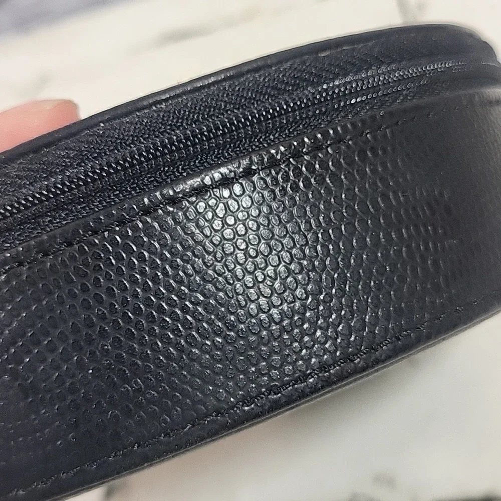Vintage Travel Jewelry Box Zippered Case Black Embossed Snake Texture Semicircle